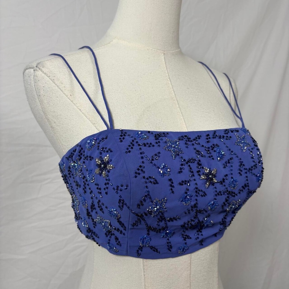 Precious Formals purple blue sequin floral crop top size 6 vintage whimsy - Picture 4 of 8